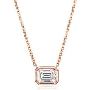 Kettingen voor vrouwen, 6 * 8 mm 2ct Emerald Cut Moissanite hanger diamant met 100% s925 zilveren kettingen for dames (Color : Rose gold color_Onesize)