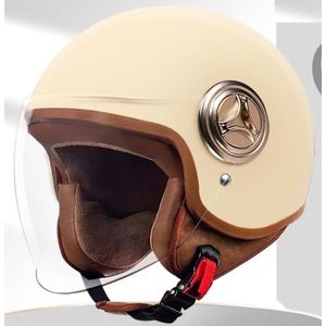 Vintage 3/4 Open Face Helm voor Mannen Vrouwen, Volwassenen Retro Motorfiets Halve Helm Straat Jet-Brommer Helm, Cruiser Chopper Scooter Motorfiets ATV Helmen met Vizier, DOT/ECE Goedgekeurd I