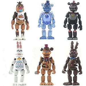 6 Pack Five Nights At Freddy's PVC beweegbare gewrichten Home Collectible Model - FNAF Funtime Freddy Foxy Sister Locatie Horror Doll Actiefiguren - Anime FNAF fans GIft (H, 6pack)