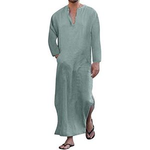 Webuyii moslimkaftan voor heren, linnen, casual, etnische, moslim thobe met lange mouwen, Midden-Oosterse, Saoedi-Arabische gewaden, jurken met zakken, Groen, 3XL