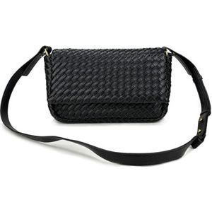 2024 Zomer Nieuwe Lederen Flip Magnetische Gesp Diamant Geweven Tas Een Schouder Crossbody Trendy Licht Luxe Geweven Messenger Bag(Black)