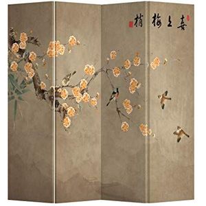 Fine Asianliving Kamerscherm Scheidingswand B160xH180cm 4 Panelen Chinese Pruim Bloesems Canvas Scherm Twee-zijdig Print Art 203-197