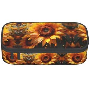 YQTGBCED Zonnebloem Schoonheid Print Etui Kantoor Gebruik Multifunctionele Potlood Pouch Grote Capaciteit Pen Organizer Tas, Zwart, Eén maat, Sleutelbehuizing