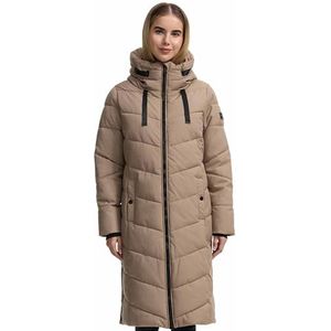 Navahoo Dames winterjas (XS-3XL) - waterafstotend, gedeeltelijk met teddybont, 4 zakken, gewatteerde jas met capuchon, warme jas voor dames - N009, taupe-grijs, S