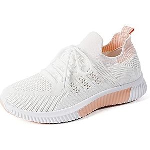 Ademende loopschoenen voor dames, modieuze netwerk, sportschoenen, comfortabel, antislip, vrijetijdsschoenen, fitnessschoenen, loopschoenen, Wit Roze, 39 EU