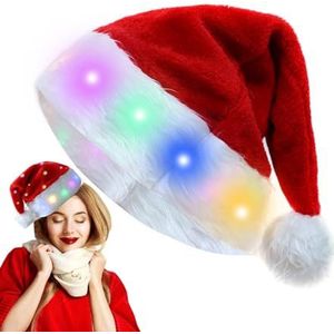 Nieuwigheid pluche kerstmuts, kerstmanhoeden met LED-verlichting, kersthoed voor feestkostuumaccessoires, gloeiende kersthoed, grappige kersthoed kerstvakantiehoed, kerstverlichte hoeden