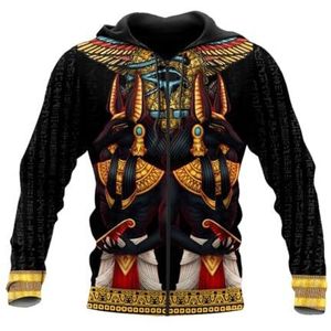 3D Oude Egyptische Farao Lente Herfst Sweatshirt Capuchon Snel Droog Ademend Plus Size Jas Zacht Comfortabel Retro Volledige Rits Hoodie Jassen for Heren(Zipper6,S)