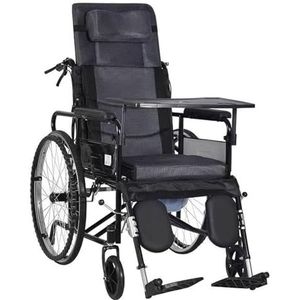 Lichtgewicht transportrolstoel Handmatige rolstoel met hoge rug, hoofdsteun en eettafel Opvouwbare badkamerdouchestoel