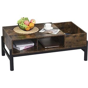 HOMCOM salontafel bijzettafel koffietafel tafelblad woonkamer tafel open behuizing opbergvak stijlvol spaanplaat metaal bruin + zwart 118x60x47cm