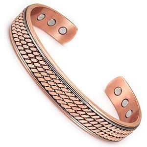 Heren Pure koperen magnetische armband voor vrouwen mannen Twisted, 6 magneten, genezing, verstelbare manchet stijl