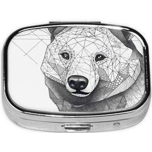 Geometrisch patroon en beer print vierkante pillendoos met 2 compartimenten draagbare mini pillenetui metalen pillenorganisator pillencontainer voor zakportemonnee kantoor reizen