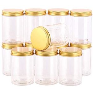 Tecbeauty 12-Pack 300ml Lege Grote Hervulbare Transparante Plastic Potten met Deksels voor Schoonheidsproducten, Ronde Containers voor Slijm Crème, Multi Gebruik, Goud