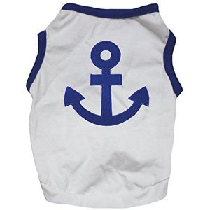 Petitebelle Pet Supply Sailor Anker Blauw Wit Katoen T-Shirt Nieuwigheid Hond Jurk, X-Small, Blauw