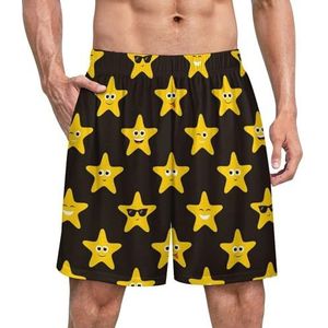 Grappige lachende sterren grappige pyjama shorts voor mannen pyjama broek heren nachtkleding met zakken zacht