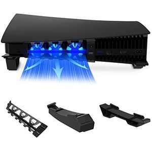 NexiGo PS5 horizontale standaard met koelventilator, [minimalistisch ontwerp], compatibel met Playstation 5 Disc & Digital Editions, ingebouwd LED-licht, extra USB-poort, eenvoudig te installeren,