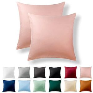 Alreya Tweedelige set renforcé kussenslopen, 80 x 80 cm, 100% katoen met YKK-ritssluiting, superzacht hoofdkussensloop, kussenhoes, babyroze, alleen kussensloop