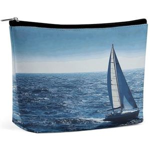 NKJJSTES Grote Capaciteit Kosmetische Zak Waterdichte Cosmetische Organizer Blauwe Zee Zeilboot Cosmetische Accessoires Organizer voor Vrouwen/meisje, Blauwe Zee Zeilboot, Eén maat