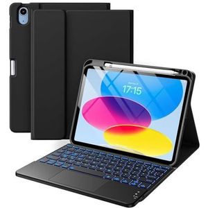 Toetsenbordhoes voor iPad (A16) 11e/10e Generatie, 7 Kleuren Achtergrondverlichting, Afneembare Toetsenbordhoes voor iPad A16 11 Inch 2025 10e Generatie 10,9 Inch 2022,zwart