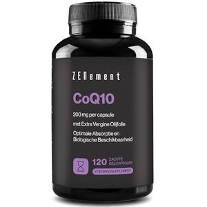 Co-enzym Q10, 200 mg | 100% Natuurlijk Gefermenteerd, 120 Capsules (Voorraad Voor 4 Maanden) met Biologische Spaanse Extra Vierge Olijfolie | Hoge Sterkte, Antioxidant | Zenement