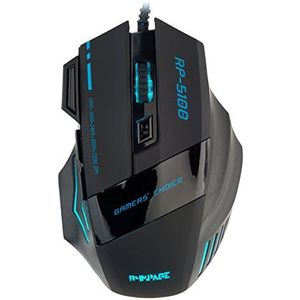 R4mpage, USB, RP-5100 6 gekleurde LED-gamingmuis, 7 toetsen, scrollwiel, resolutie tot 7200 DPI