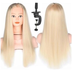 Mannequinhoofd met synthetisch haar for vlechtoefeningen, schoonheidstrainingshulpmiddel for haarstylist, make-upoefeningen, hoofdpop standaard(Beige01)