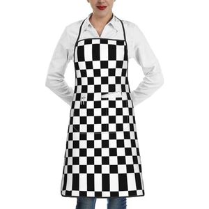 ZhaoYuGoods Alligator huidschorten met zakken voor vrouwen, stijlvolle kookschorten voor keuken, tuinieren, salon, ideale print schort, Zwart en wit geruit, Eén maat