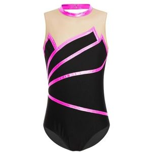 AMENGJ Turnpakje Metallic Gestreepte Gymnastiek Turnpakje Sheer Mesh Patchwork Mouwloos Sport Ballet Dans Bodysuit Danskleding, roze, 36