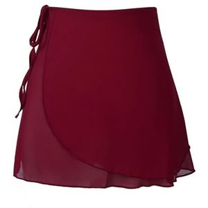 AMENGJ chiffon dans rokken Ballet Wrap Rok Vrouwen Meisjes Sheer Chiffon Dans Kostuum Verstelbare Taille Tie Latin Ballet Dans Over Sjaal Onderrok, Bordeaux, M