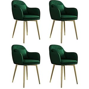 GEIRONV Set van 4 eetkamerstoelen, fluwelen zitting en rugleuning Slaapkamer stoel met metalen benen woonkamer keuken lounge stoel Eetstoelen (Color : Green)