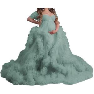 WSEYU Mouwloze tule zwangerschapsjurken voor vrouwen met bustier babyshower, zwangerschapsjurken, grote maten, Salie, 32