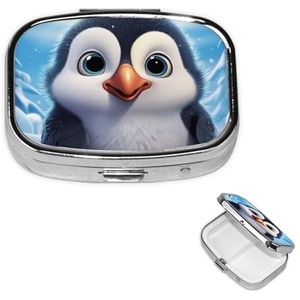 Pillendoos Geneeskunde Pil Organizer Cartoon Leuke Pinguïn Kleine Pil Case Reizen Pil Container Draagbare Pil Case voor Pocket 2 Compartiment Pillenhouder Pillendozen voor Reizen