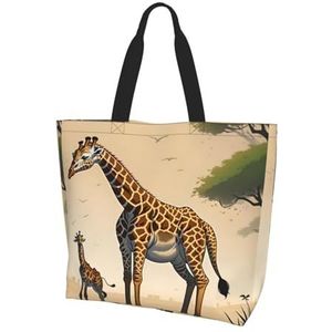 Moeder En Kind Giraffe Vrouwen Grote Capaciteit Schouder Waterdichte Boodschappentas Voor Dagelijkse Reizen Gift Bag, Zwart, Eén maat