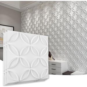 Art3d PVC 3D wandpaneel vergrendelde cirkels in mat wit deksel 3 vierkante meter, voor interieur plafond en muur decor voor residentiële of commerciële