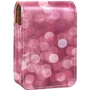 Roze Glitter Effect Twinkle Glanzende Draagbare Lipstick Case voor Reizen, Mini Lipstick Opbergdoos met Spiegel voor Vrouwen Dames, Lederen Cosmetische Pouch, Multi kleuren, 9.5x2x7 cm/3.7x0.8x2.7 in