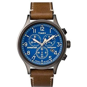 Timex Heren chronograaf kwarts horloge met lederen armband, bruin/blauw, armband