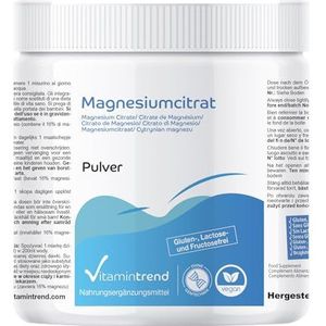Vitamintrend Magnesiumcitraat-poeder, 1 kg, ideaal voor sporters, hoge dosering, voedingssupplement, veganistisch, zonder magnesiumstearaat, geproduceerd in Duitsland