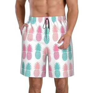 FRGMNT Tribal Bull Skull On White Print Heren Sneldrogende Zwemshorts Strand Korte Board Spa Trunks Stretchy Gym Shorts Surfen Korte, Zomer Ananas, L