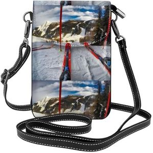 Winter Skiën Lederen Cross Body Flip Telefoon Tas Met Afneembare Schouderbanden, Gebruikt Voor Reizen, Dating, Vakantie Geschenken, Zwart, Eén maat