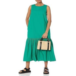Zomerjurken voor dames, ronde hals, mouwloos, casual jurk, zonnejurk voor dames met zakken, Groen, XL