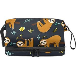 Grote capaciteit reizen cosmetische tas,Make-up tas,Waterdichte make-up tas Organizer, dierlijke luiaard, Meerkleurig, 27x15x14 cm/10.6x5.9x5.5 in