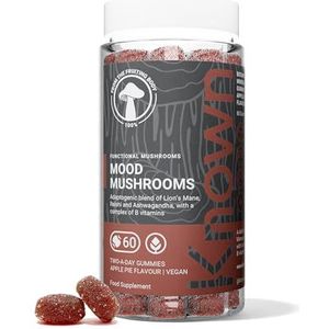 Smakelijke Mood Mushroomrubbers, Lion's Mane, B-vitaminen, hersengezondheid en hormonaal evenwicht, appeltaartsmaak, 60 veganistische gommen, 1 maand