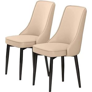 GEIRONV Moderne eetkamerstoelen set van 2, PU-leer hoge rug gewatteerde zachte zitting koolstofstalen poten for lounge keuken slaapkamer stoelen Eetstoelen (Color : Beige, Size : 92 * 48 * 45cm)