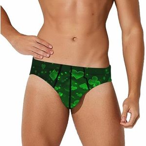 Groene rastersymbolen speelkaarten heren slips ondergoed stretch slip zachte ademende onderbroek bedrukt