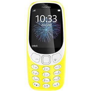 Nokia 3310 2G mobiele telefoon (2,4 inch kleurendisplay, 2MP camera, bluetooth, radio, MP3-speler, Single Sim), geel