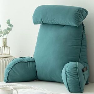 Lezenkussen met armleuningen, Sofa rugleuning kussen, zitsteunkussen met afneembare nekkussen voor ontspanning, lezen en tv kijken, blauw grijs,Emerald Green