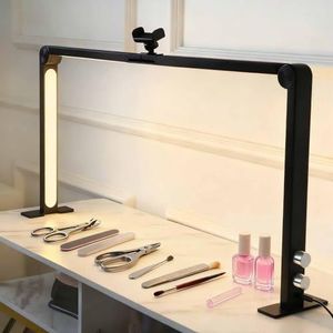 Drievoudige nagellamp voor op het bureau, wimpersbooglamp, LED-manicurelamp met telefoonstandaard, 34,84"", 3000K-6000K, verstelbare make-uplamp voor op het bureau voor manicure(Black)