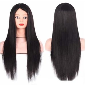 Mannequinhoofd met synthetisch haar for vlechtoefeningen, schoonheidstrainingshulpmiddel for haarstylist, make-upoefeningen, hoofdpop standaard(Black)