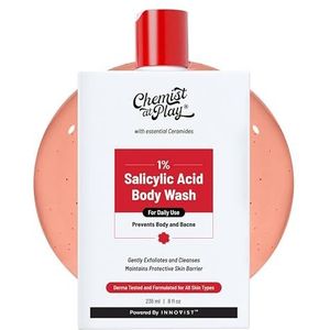 Chemist at Play 1% salicylzuur Body Wash | Helpt rug- en lichaamsacne te voorkomen, maakt de hobbelige textuur glad | Voor zweterige, vette normale en droge huid | Vrij van parabenen en SLS | Geschikt voor mannen en vrouwen | 236 ml