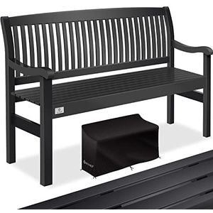 KESSER® tuinbank houten bank weerbestendig | voor 3 tot 4 personen | massief houten parkbank | bankzitting 320 kg draagvermogen 150 cm | balkonbank voor balkon terras & tuin incl. hoes antraciet