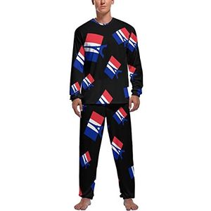 Eiffeltoren Frankrijk vlag zachte heren pyjama set comfortabele lange mouwen loungewear top en broek geschenken XL